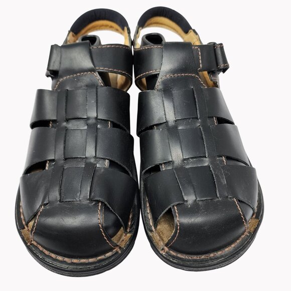 Clarks Mens Size 12M Black Leather Weave Strap Sandals Made in Italy main image 4